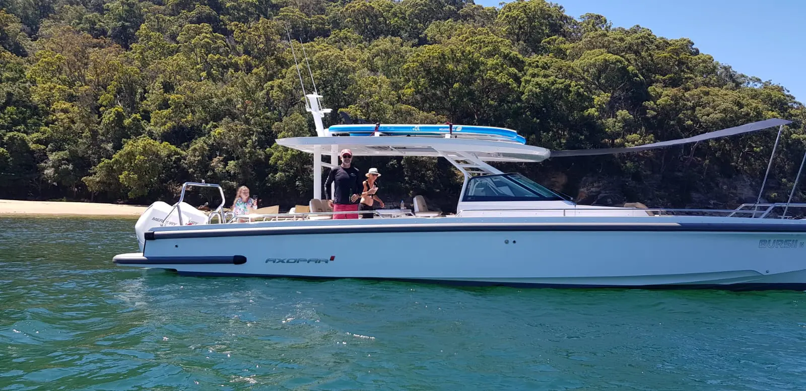 Axopar 28 new customer aboard the boat with his family