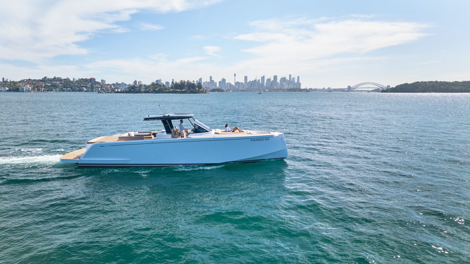 default Driving the Pardo 50 yacht on the water with Sydney Harbour Bridge in the background