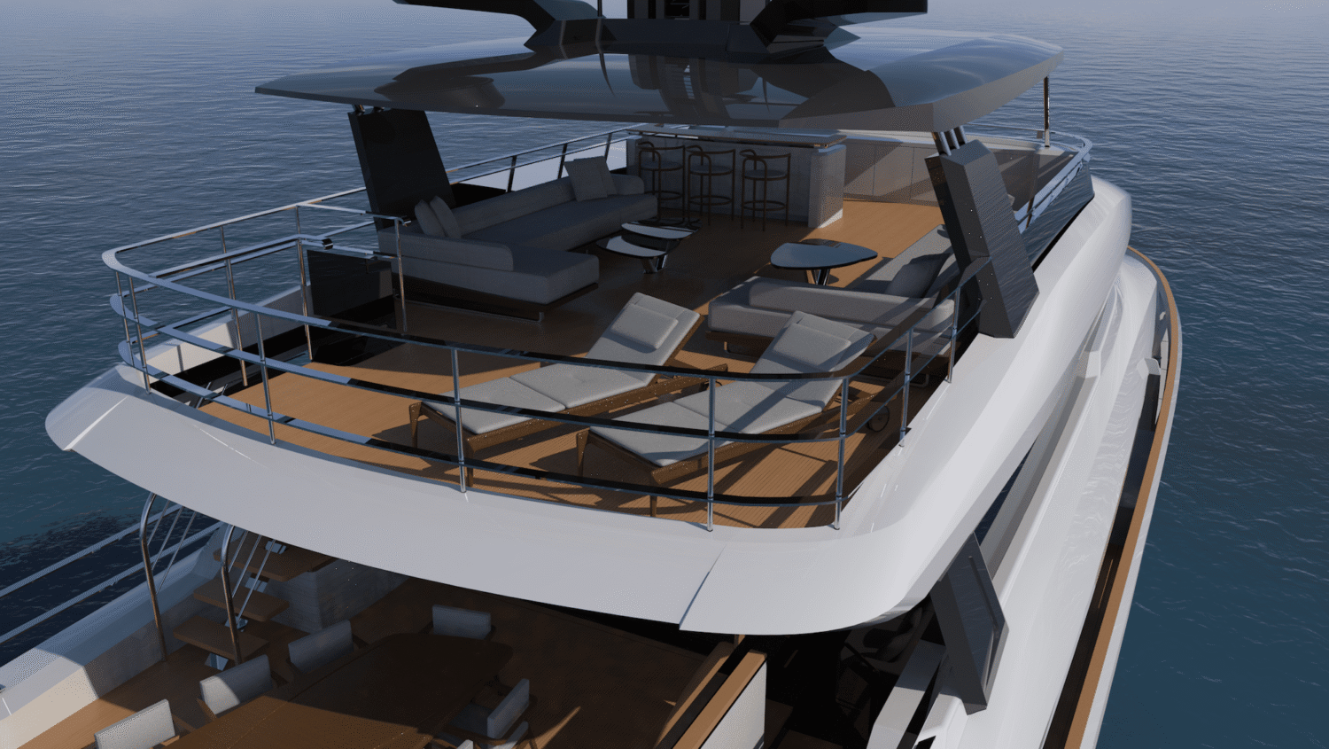 Sirena 118 flybridge render Sirena 118 flybridge
